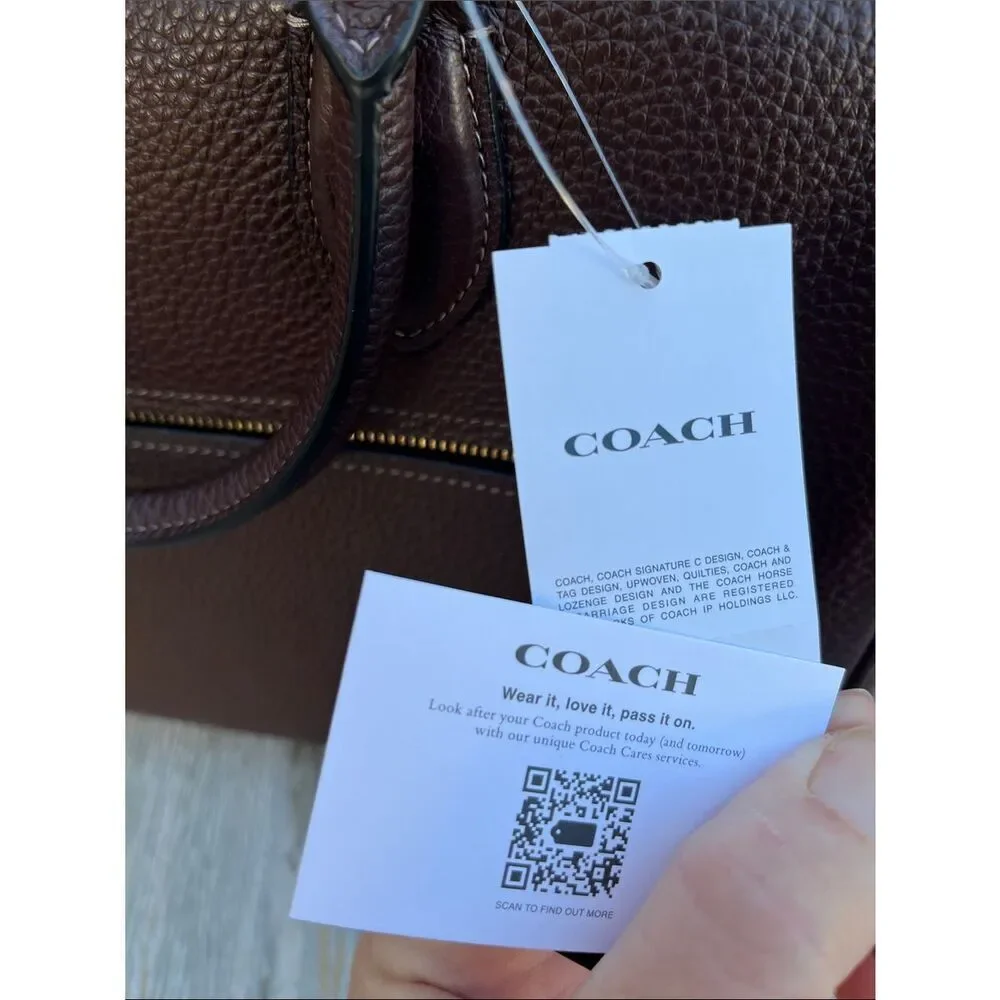 Coach Rowan Large Satchel Pebbled Leather Maple Bag Purse